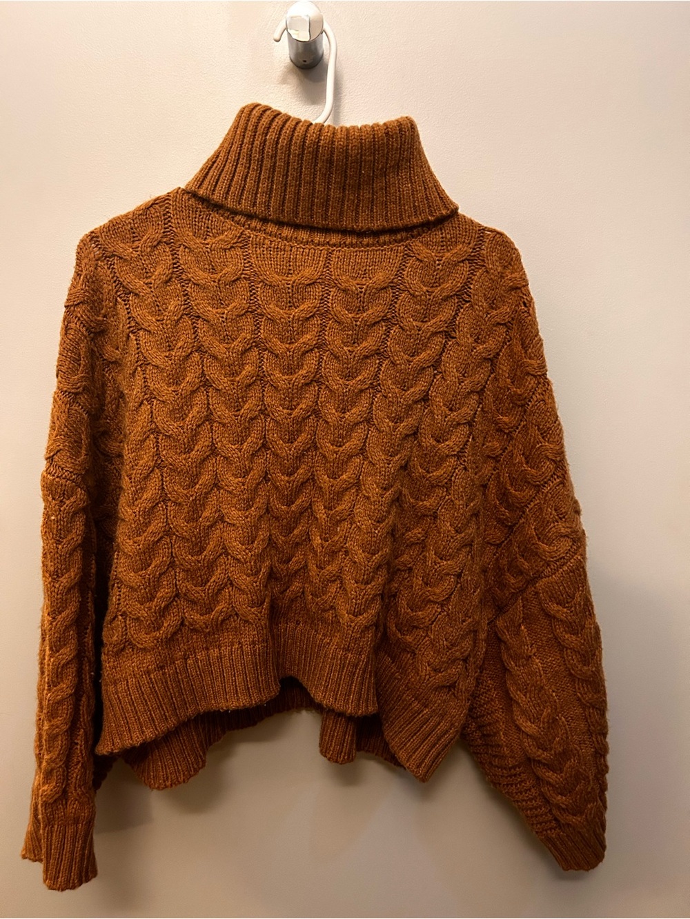Mango Cable Knit Turtleneck Sweater — Rust Brown
